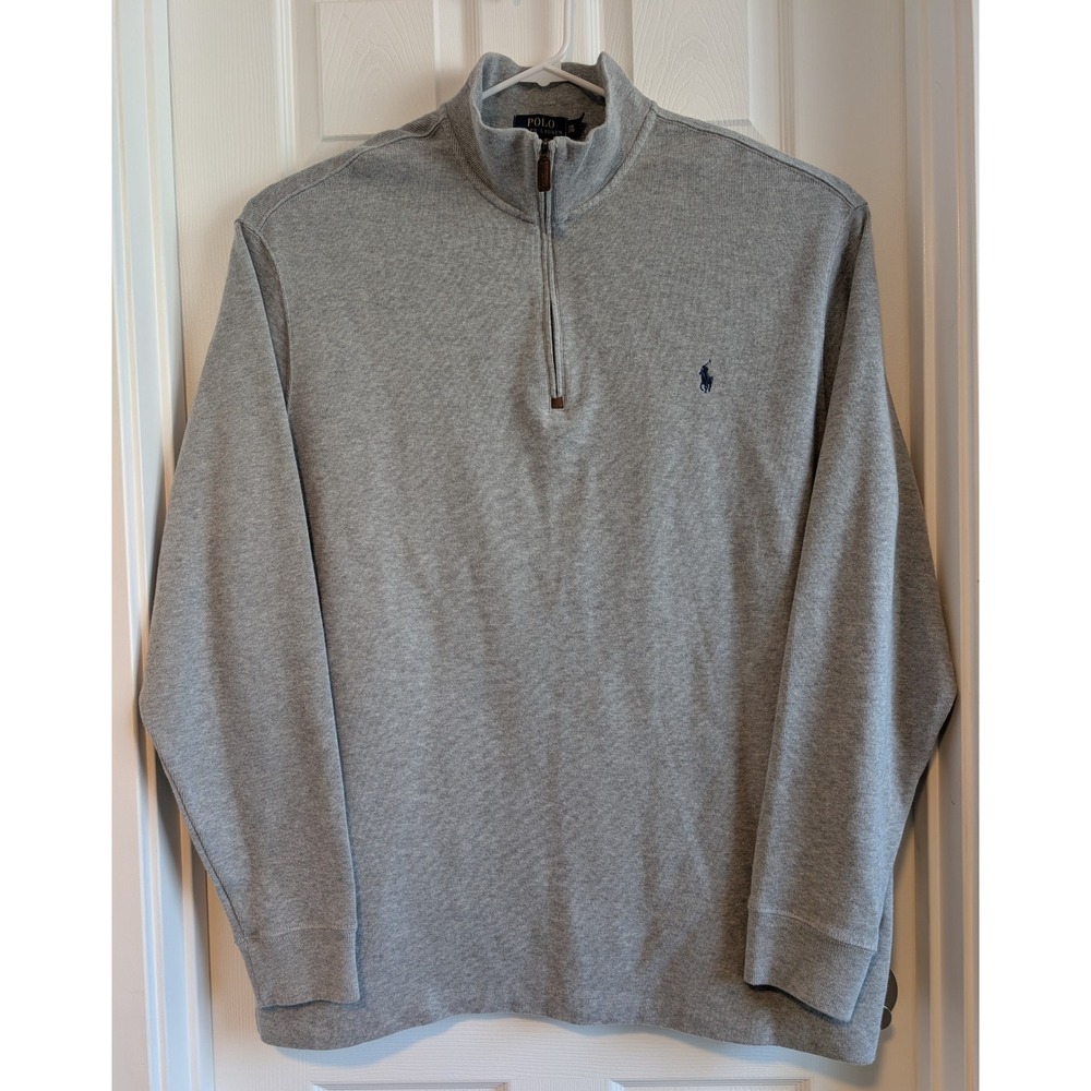 Polo Ralph Lauren Mens 2XLT Heather Grey 1/4 Zip Cotton Pullover Sweater NICE! - Picture 1 of 6